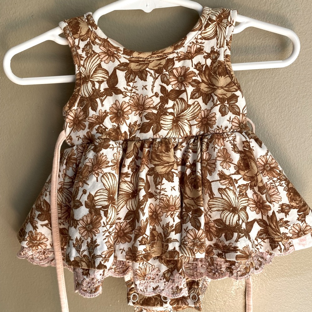 Sweet Honey Floral Baby Dress with Lace Trim